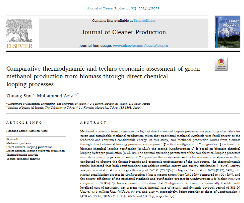 Comparative thermodynamic and techno-economic assessment of green methanol production from biomass through direct chemical looping processes